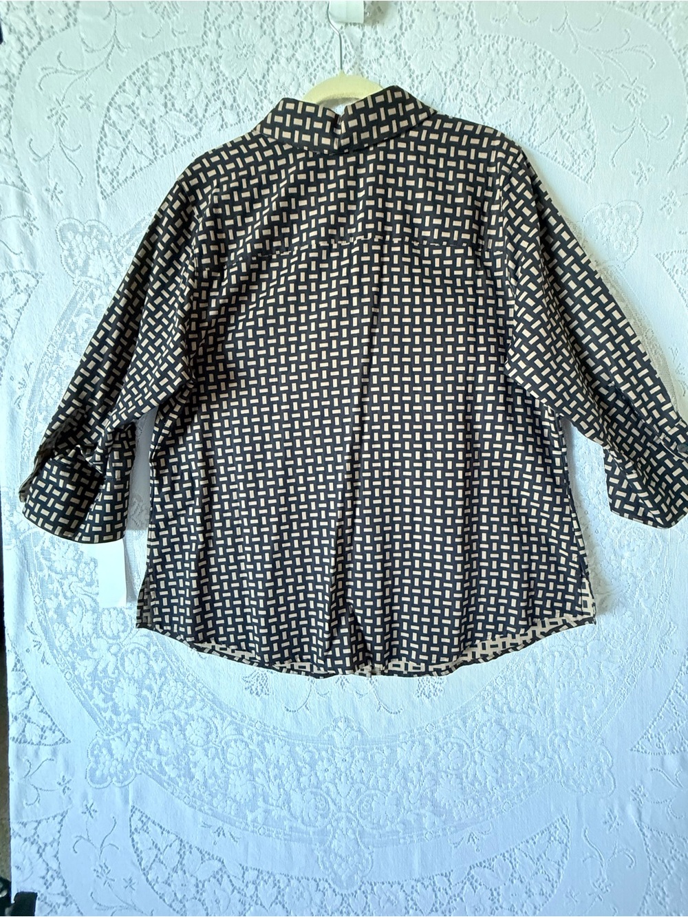 Foxcroft Harper Basketweave Black Cream Geometric Button-Down Shirt Plus 14W - Picture 8 of 10